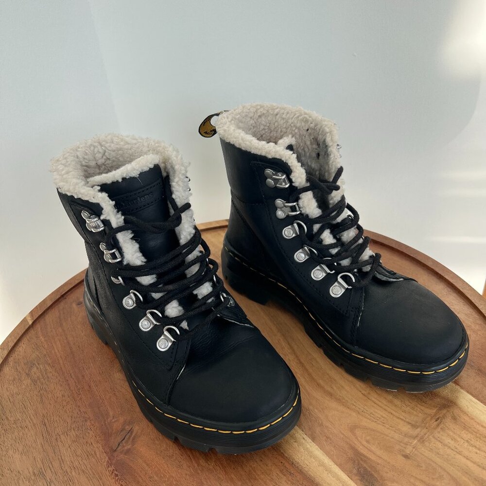 Dr Martens Combs W Fur Lined Black Leather Combat Boots US 5 Grunge